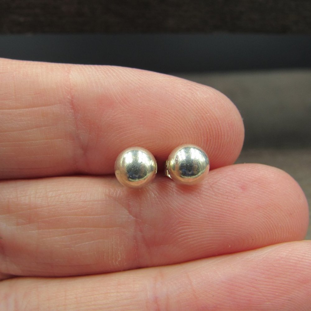 Sterling Tiny Rustic Small Orb Stud Earrings - image 2